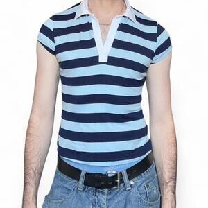 RAVE BLUE STRIPED VINTAGE POLO TOP